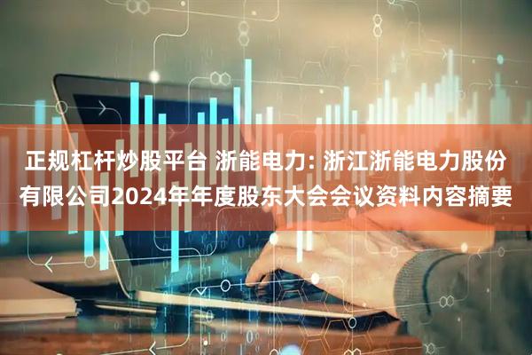 正规杠杆炒股平台 浙能电力: 浙江浙能电力股份有限公司2024年年度股东大会会议资料内容摘要